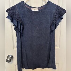 Knox Rose Women's Blue Flutter Sleeve T-Shirt Size L